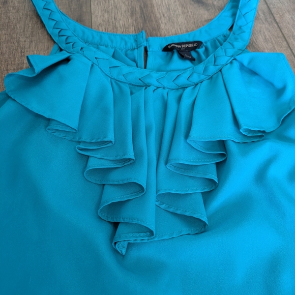 buy1 Get 1 Free Tops! Banana Republic Turquoise Ruffle Blouse - Picture 2 of 6
